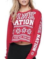 Holiday Christmas Red Victoria Secret Love Pink Spirit Jersey Women's large Photo 0