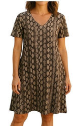 Show Me Your Mumu Shift Dress‎ Womens Medium Brown Snakeskin V-Neck Boho Animal Photo 0