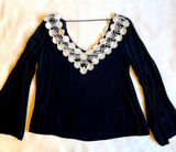 Entro Long Sleeve Bell Split Sleeve Black Top with off white lace trim size M Photo 0