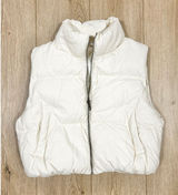 Double Zero Womens Off White Faux Leather Puffer Vest Funnel Neck Zip DZ23F494 M Photo 0