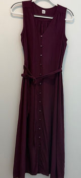 GAP Women's Medium Burgundy Sleeveless Button Front Midi Dress Tie Waist Photo 0