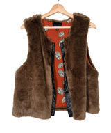 Cynthia Rowley Brown Faux Fur Vest with Orange Print Lining Size L Mobwife‎ fall Photo 0