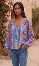 Free People Periwinkle Floral Tie-Front Peasant Top Photo 0