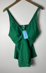 NWT! Yonique XXL Kelly Green Twist Front Tankini Top Swim V-Neck Adjustable Chic Photo 0