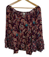 Cato Boho Floral Peasant Bell‎ Sleeve Blouse Size 22/24W Burgundy Lightweight Photo 0