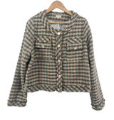 POL‎ Jacket Womens Large Green Orange Plaid Tweed Frayed Edge Button Up FWJ191 Photo 0
