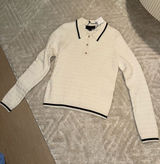 NWOT Zara Cream Knit V-Neck Polo Sweater with Black Trim Photo 0