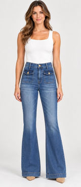 Nicole Miller Nomad Super High Rise Flare Jeans Womens 8 Blue Excellent Stretch Photo 0