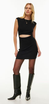 Wilfred Free Cutout Ribbed Mini Dress Black Sleeveless Bodycon Aritzia S LBD‎ Photo 0
