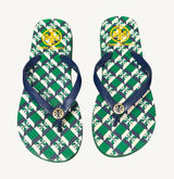 Tory Burch Green, Navy & White Check Logo Flip Flops Size 5 NWOT Photo 0