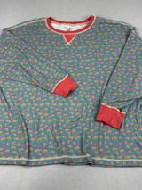 Natural Life Floral Thermal Lounge Pajama Top Blue Pink Waffle Knit Large Photo 0