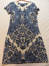 White House Black Market Dress Women Medium Blue White Paisley Shift Casual Photo 0