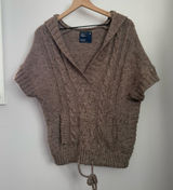 american eagle XS/S Short Sleeve Hooded Sweater Wool Alpaca Cable Knit Relaxed Photo 0