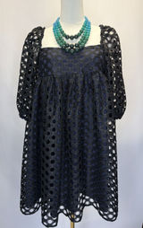 Kimchi Blue Black Eyelet Lace Babydoll Top Puff Sleeve Boho Romantic Medium Photo 0