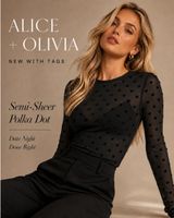 Alice + Olivia NWT Black Flocked Polka Dot Semi Sheer Mesh Long Sleeve Top M Photo 0