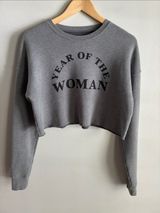 My Sister Year of the Woman Cropped Sweatshirt Gray Oversized Graphic Pullover Photo 0