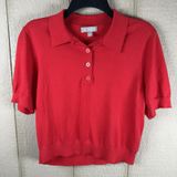 J.Crew Sweater Polo Women Medium Red Ultra-Fine Cotton Short Sleeve CG811 Photo 0