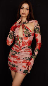House of CB London Adanna Rose Print Corset‎ Mini Dress Large Pink Red Romantic Photo 0