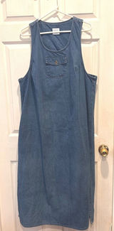 Style Studio Womens 1X Blue Denim Sleeveless Jumper Maxi Dress USA Cottagecore Photo 0