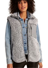 Abercrombie & Fitch Vest Women Small Sherpa Fleece Jacket Gray Leather Pocket S Photo 0