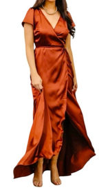 Baltic Born Maxi Wrap Dress Short Sleeve Burnt Orange Satin Women’s Size XXL Photo 0