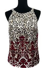 White House Black Market Sleeveless Halter Top Animal Print Burgundy Damask S Photo 0