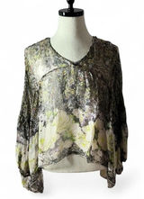 Tempo Paris Boho Floral Paisley Sheer‎ Blouse Womens L Green V-Neck Flowy Gauze Photo 0