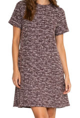 Anthropologie Antionette Dress Tweed Shift Short Sleeve Keyhole Maroon Pink S Photo 0