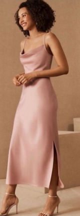 BHLDN Cowl Neck Cali Satin Charmeuse Midi Dress in Dusty Rose Pink Photo 0