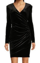 Alex‎ Marie Nikki Stretch Velvet Surplice V-Neck Long Sleeve Ruched Dress 16 New Photo 0