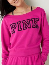 PINK - Victoria's Secret Everyday Lounge Crop Crew Sweater Jacket Top Fuchsia L Photo 0