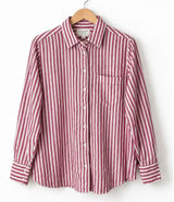 Banana Republic Button Down Shirt Women Large Pink Linen Blend Striped Preppy Photo 0