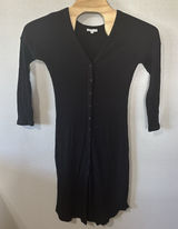 Vetta Black Ribbed‎ Knit Button Up Sweater Midi Dress Size Small Long Sleeve Photo 0