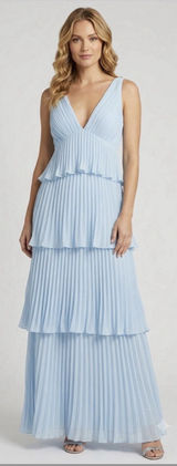 Lulus "Tiered Gown Pleated" in Ice Blue Size Large Gown Double V Neck Photo 0