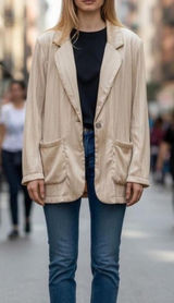 ZARA Satin Crinkle Lightweight Blazer Women's Size S Cream Quiet Luxury Photo 0