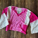 🌸 POL Pink Boho Lace Patchwork Top - Size M 🌸 Photo 0