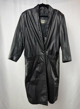 Vintage Y2K Otello Pelle Leather Trench Coat in Black‎ Size Small Photo 0
