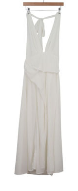SHEIN White Halter Neck Maxi Dress XL US 12 Draped Waist Tie Back Photo 0