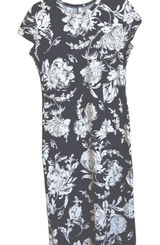 Acting Pro Women's Navy White Floral Maxi Dress Long Side Slits Short Sleeves Photo 0