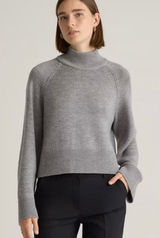 Quince Australian Merino Wool Cropped Mock Neck Sweater in Heather Grey Size L Photo 0