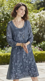 NWT Soft Surroundings Starling‎ Silk Dress XS 2-4 Mallard Blue Floral Boho Midi Photo 0
