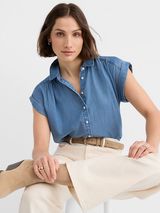 LOFT Chambray Short Sleeve Button Down Shirt Size Medium Photo 0