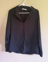 Abercrombie & Fitch Womens Black Long Sleeve Notched Collar Blouse Small Photo 0