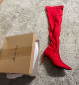 Elizabeth Tang cherry Red Over-the-Knee Stiletto Boot with Pointed Toe size 7.5 Photo 0