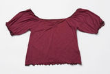 American Eagle Soft Sexy Burgundy Off Shoulder Puff Sleeve Lettuce‎ Trim Top XS Photo 0