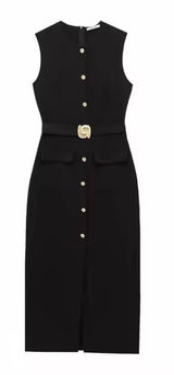 Zara Black Sleeveless Maxi Dress with Gold Buckle Photo 0