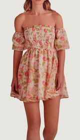 Betsey Johnson Babydoll Dress Sz L Floral Smocked‎ Pheasant Puff Sleeves Mini Photo 0
