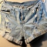 Distressed Denim Women's Jean Shorts Size Small Quad Buttons Photo 0