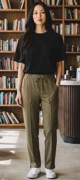 Ted Baker London Olive Green Drawstring Jogger Trousers Size 0 Tapered Pants Photo 0
