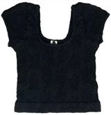 Sugarlips Womens Scoop Neck Cap Sleeve Crop Top Textured Bodycon Shirt Black OS Photo 0